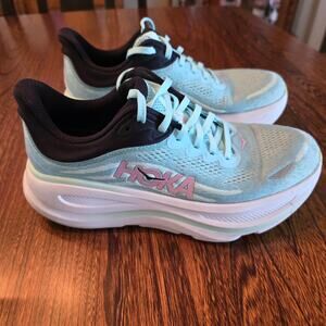 HOKA Bondi 9 Women's Running Shoe Mint Blue Spark Pink SZ 8.5W High Cushion